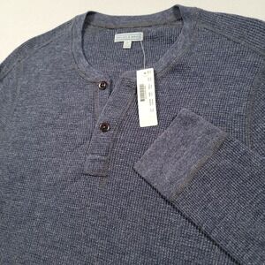 NEW‎ Wallace & Barnes Henley Shirt Mens LT Navy Waffle Knit Cotton Thermal